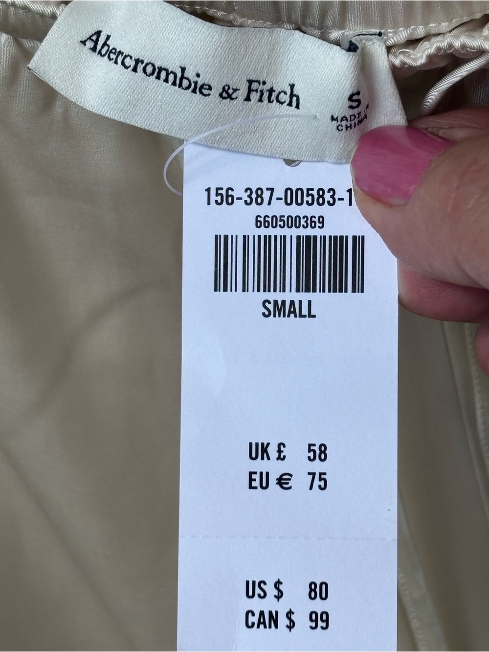 Abercrombie & Fitch Cream Silky Satin Elastic Waist Pants.Fully Lined MWTags SzS - Picture 2 of 9